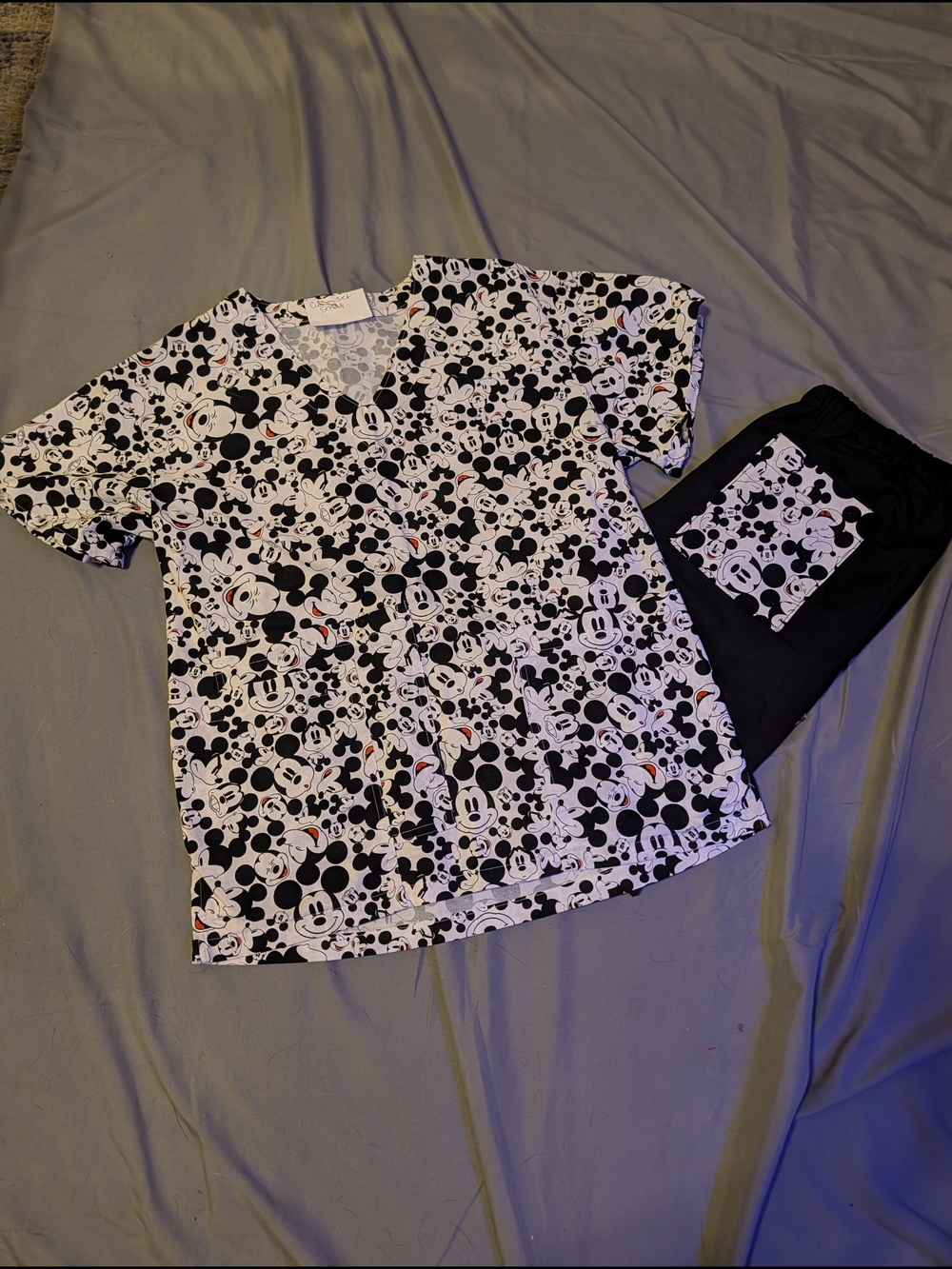 Disney Mickey Mouse Black & White Women's Scrub Top and Pants